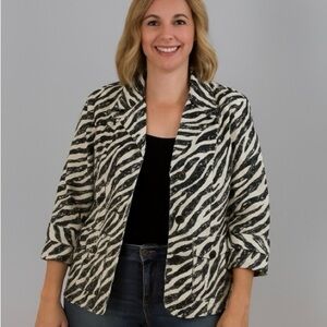 Studio Works Black and White Animal Print Blazer